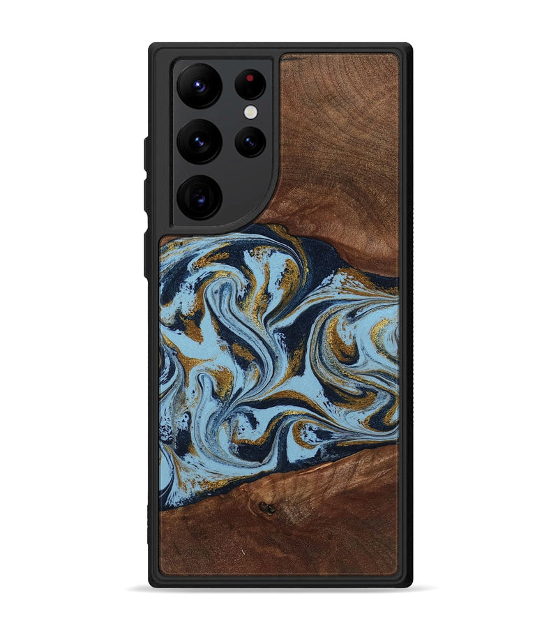 Galaxy S22 Ultra Wood Phone Case - Karol (Teal & Gold, 800081)