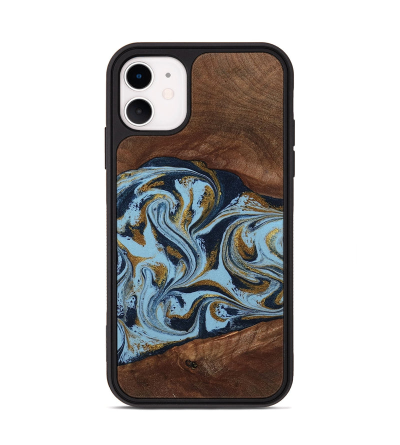 iPhone 11 Wood Phone Case - Karol (Teal & Gold, 800081)