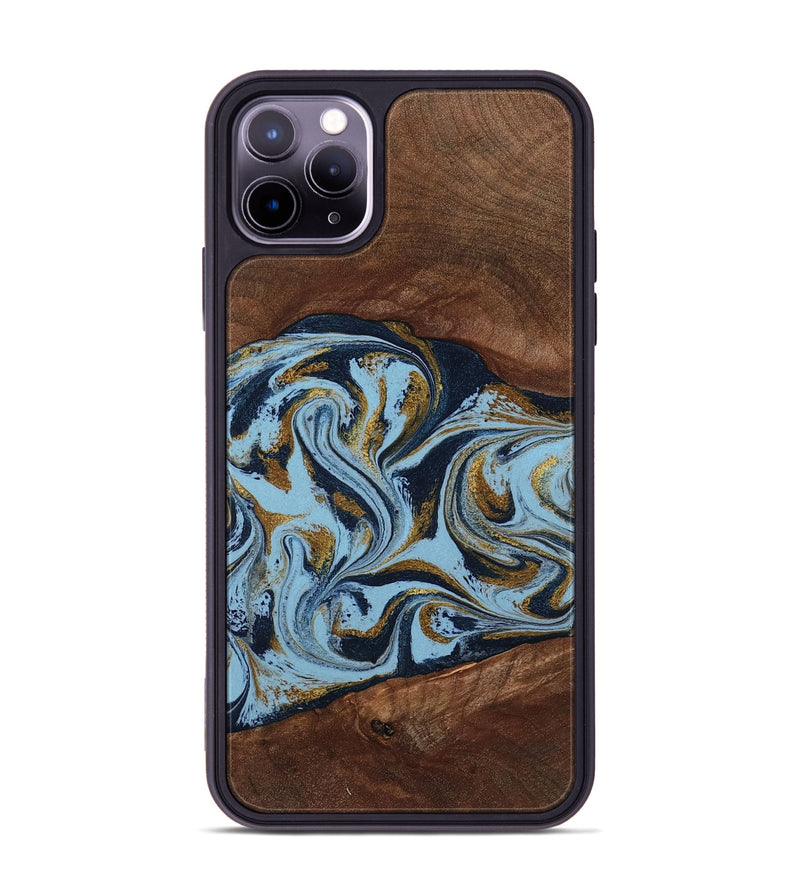 iPhone 11 Pro Max Wood Phone Case - Karol (Teal & Gold, 800081)