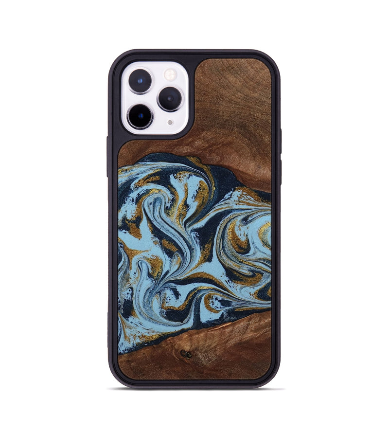 iPhone 11 Pro Wood Phone Case - Karol (Teal & Gold, 800081)