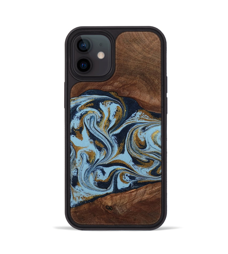 iPhone 12 Wood Phone Case - Karol (Teal & Gold, 800081)
