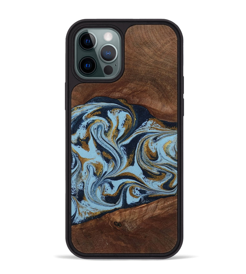 iPhone 12 Pro Max Wood Phone Case - Karol (Teal & Gold, 800081)