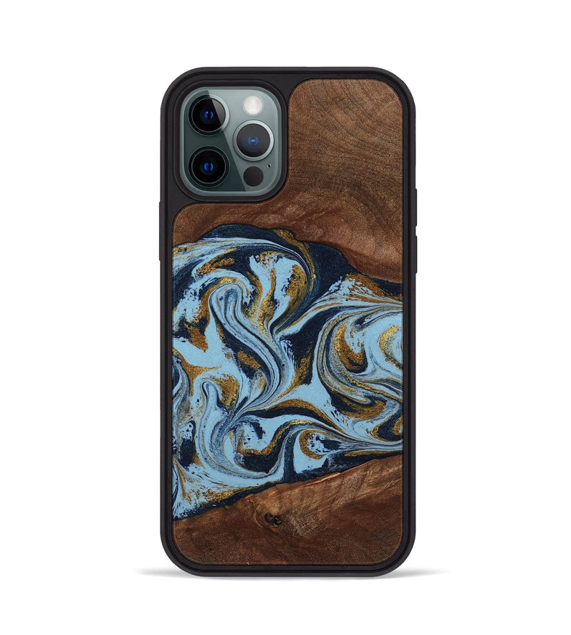 iPhone 12 Pro Wood Phone Case - Karol (Teal & Gold, 800081)