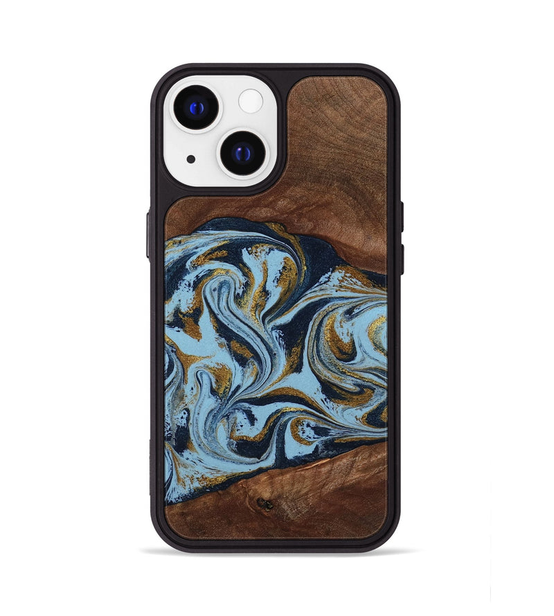 iPhone 13 Wood Phone Case - Karol (Teal & Gold, 800081)