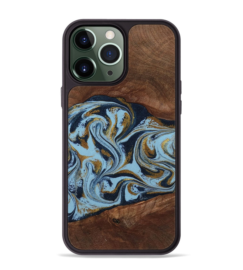 iPhone 13 Pro Max Wood Phone Case - Karol (Teal & Gold, 800081)