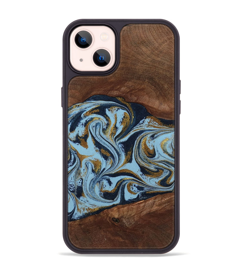 iPhone 14 Plus Wood Phone Case - Karol (Teal & Gold, 800081)