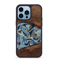 iPhone 14 Pro Max Wood Phone Case - Karol (Teal & Gold, 800081)