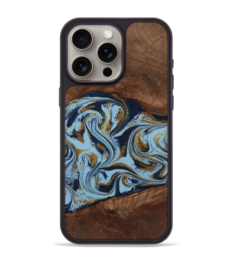 iPhone 15 Pro Max Wood Phone Case - Karol (Teal & Gold, 800081)