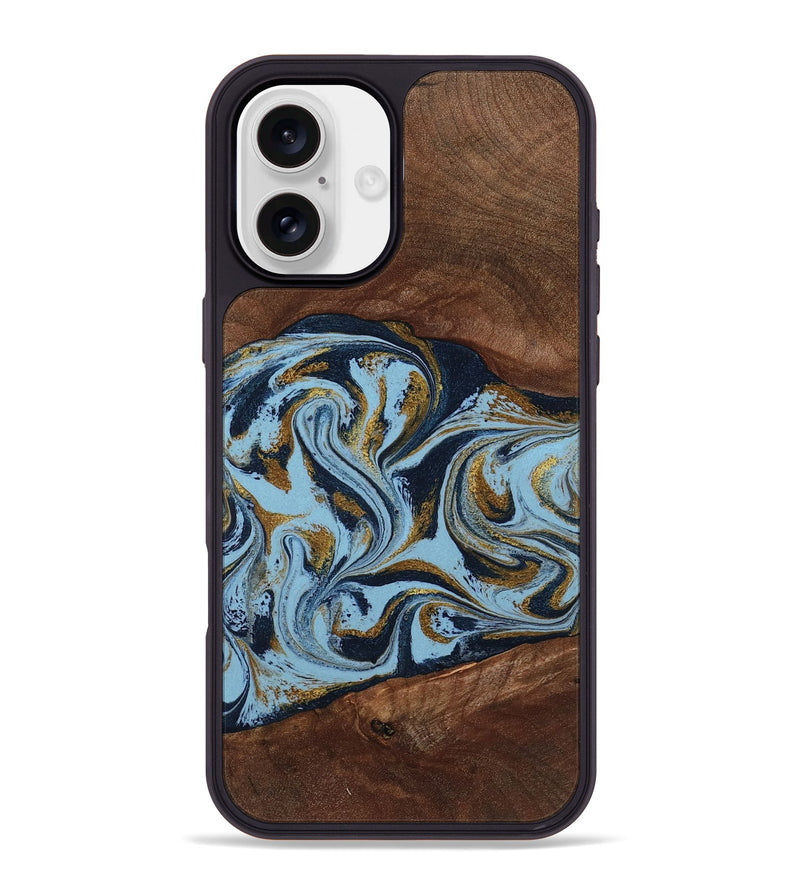 iPhone 16 Plus Wood Phone Case - Karol (Teal & Gold, 800081)