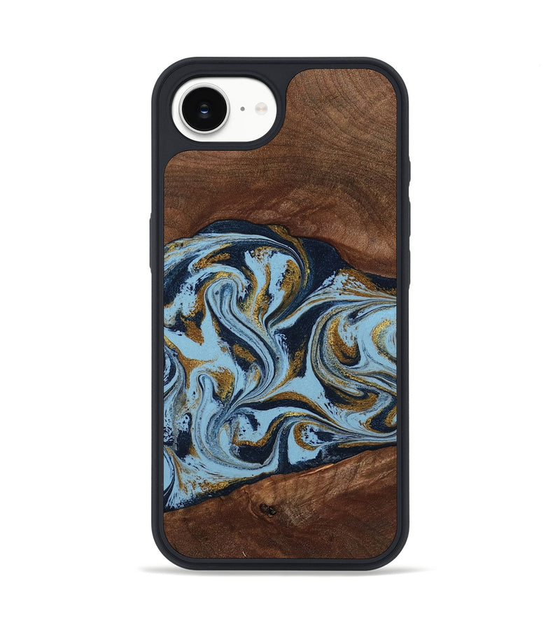 iPhone 16e Wood Phone Case - Karol (Teal & Gold, 800081)