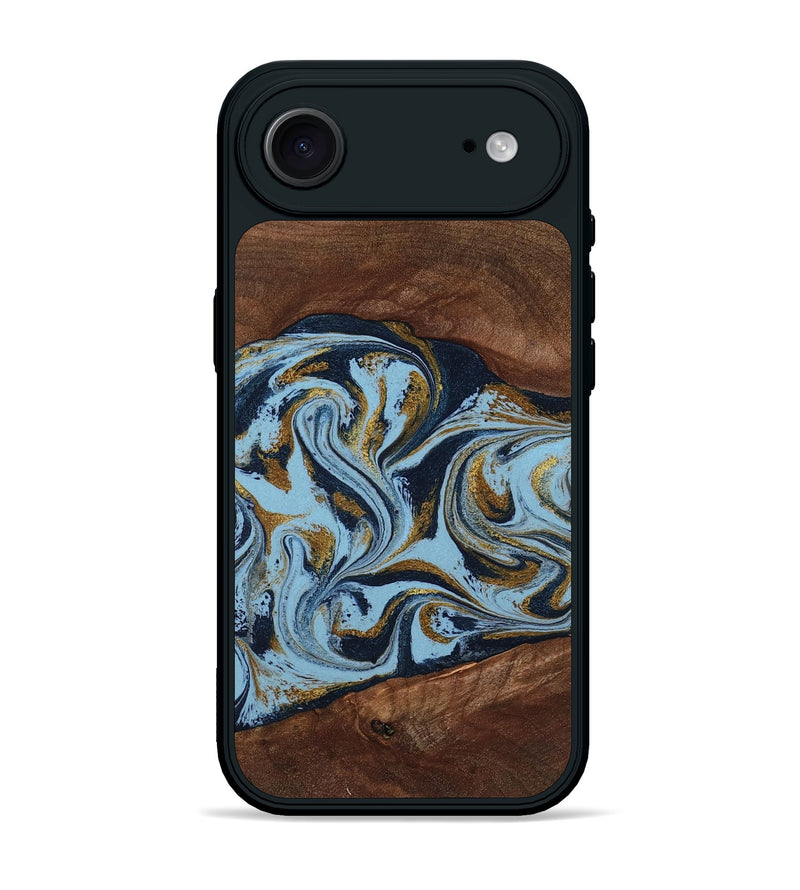 iPhone 17 Air Wood Phone Case - Karol (Teal & Gold, 800081)