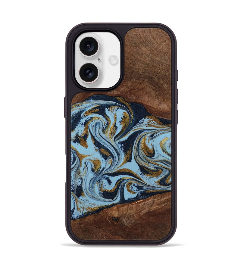 iPhone 17 Wood Phone Case - Karol (Teal & Gold, 800081)