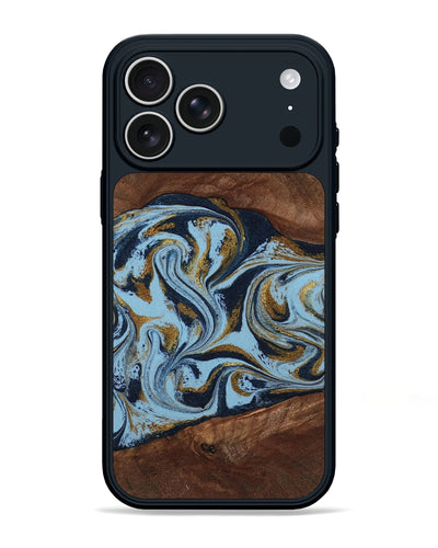 iPhone 17 Pro Max Wood Phone Case - Karol (Teal & Gold, 800081)