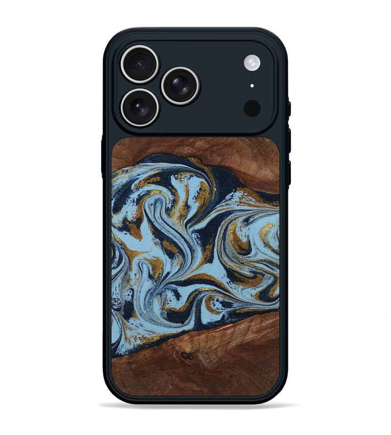 iPhone 17 Pro Max Wood Phone Case - Karol (Teal & Gold, 800081)