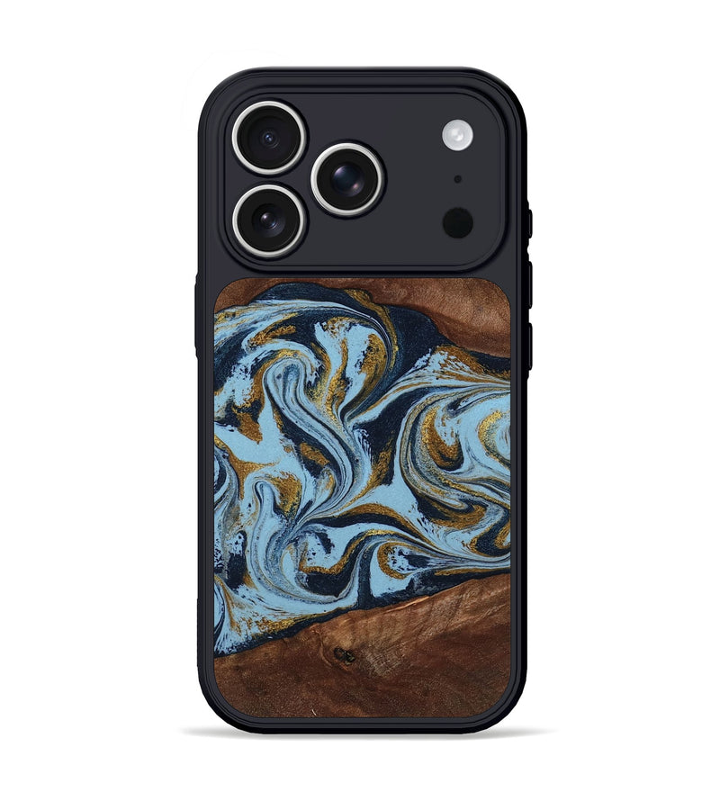 iPhone 17 Pro Wood Phone Case - Karol (Teal & Gold, 800081)