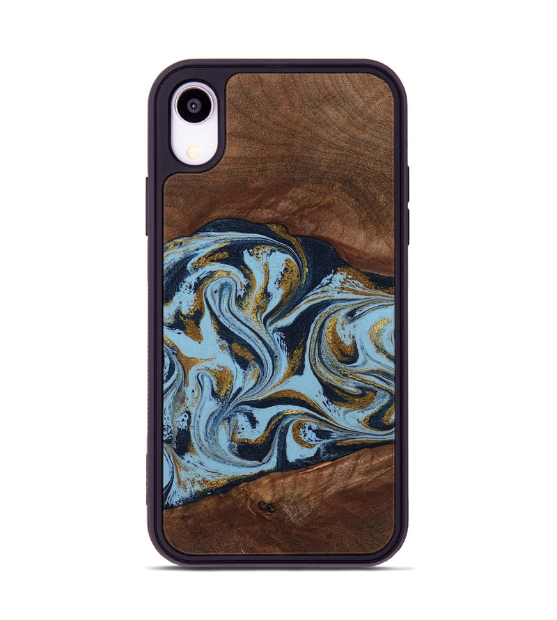 iPhone Xr Wood Phone Case - Karol (Teal & Gold, 800081)
