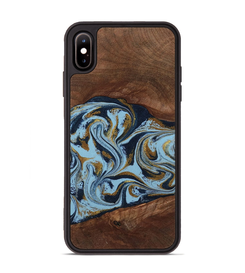 iPhone Xs Max Wood Phone Case - Karol (Teal & Gold, 800081)