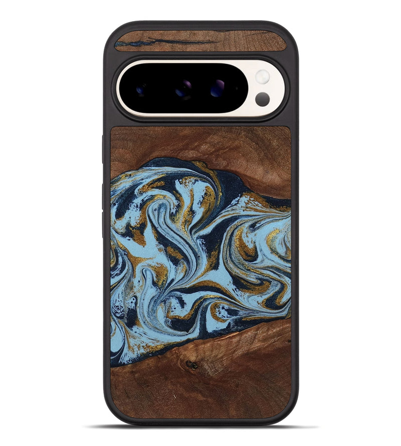 Pixel 10 Pro XL Wood Phone Case - Karol (Teal & Gold, 800081)