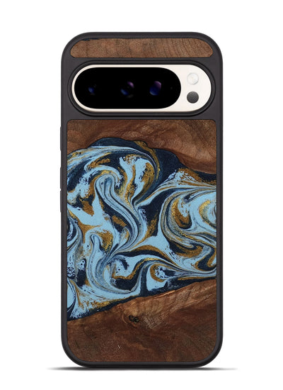 Pixel 9 Wood Phone Case - Karol (Teal & Gold, 800081)