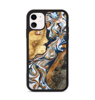 iPhone 11 Wood Phone Case - Esta (Teal & Gold, 800083)
