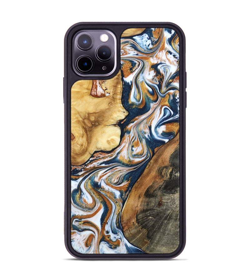 iPhone 11 Pro Max Wood Phone Case - Esta (Teal & Gold, 800083)