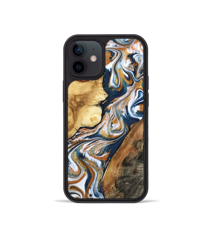 iPhone 12 mini Wood Phone Case - Esta (Teal & Gold, 800083)