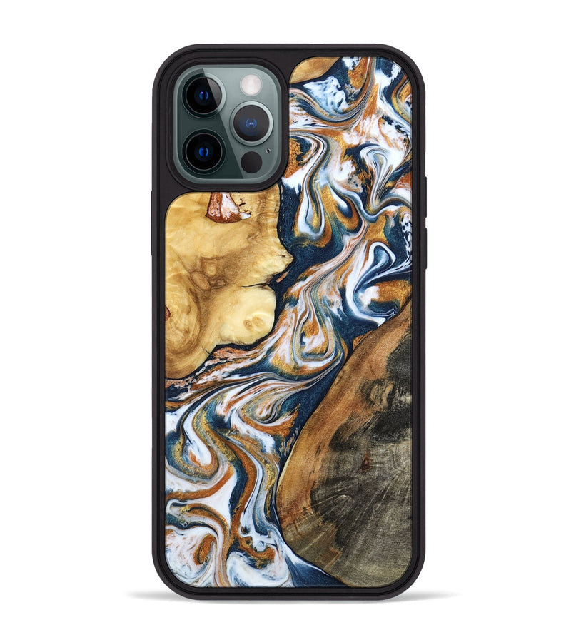 iPhone 12 Pro Max Wood Phone Case - Esta (Teal & Gold, 800083)