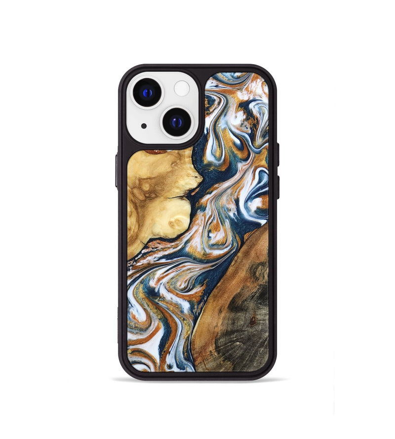 iPhone 13 mini Wood Phone Case - Esta (Teal & Gold, 800083)