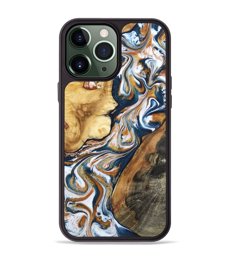 iPhone 13 Pro Max Wood Phone Case - Esta (Teal & Gold, 800083)