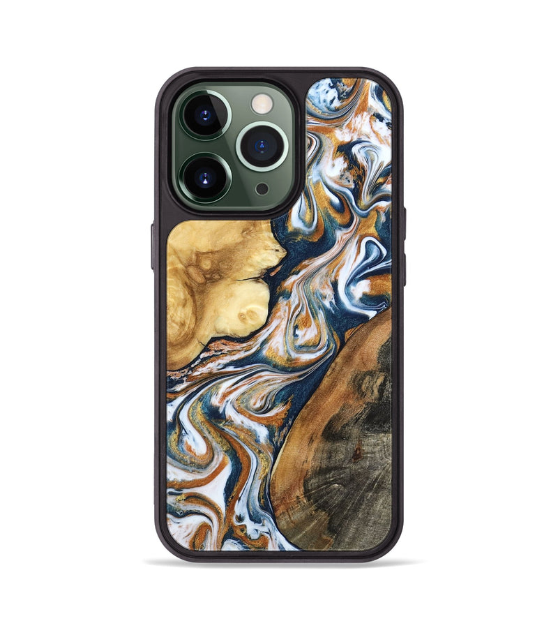 iPhone 13 Pro Wood Phone Case - Esta (Teal & Gold, 800083)