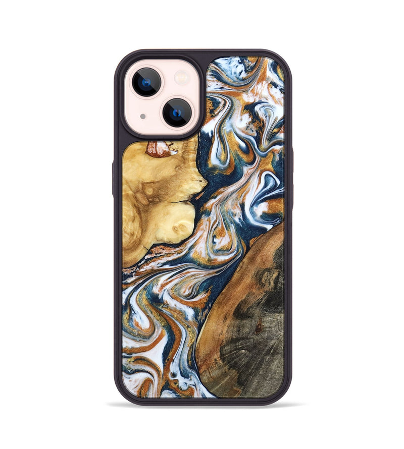 iPhone 14 Wood Phone Case - Esta (Teal & Gold, 800083)