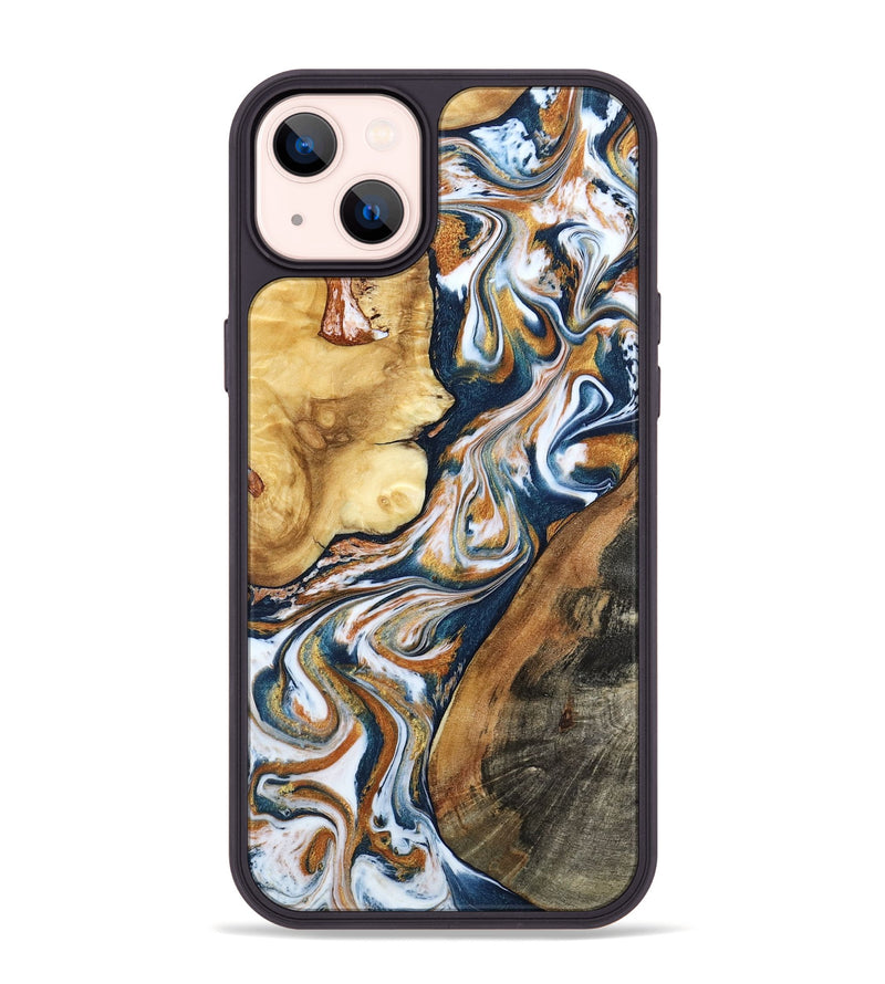iPhone 14 Plus Wood Phone Case - Esta (Teal & Gold, 800083)