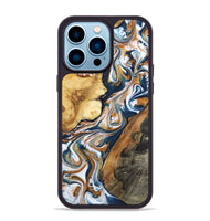 iPhone 14 Pro Max Wood Phone Case - Esta (Teal & Gold, 800083)