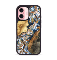 iPhone 16 Wood Phone Case - Esta (Teal & Gold, 800083)