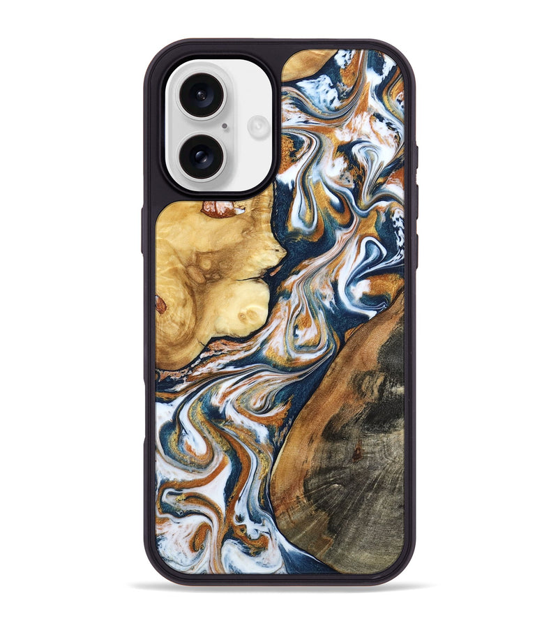 iPhone 16 Plus Wood Phone Case - Esta (Teal & Gold, 800083)