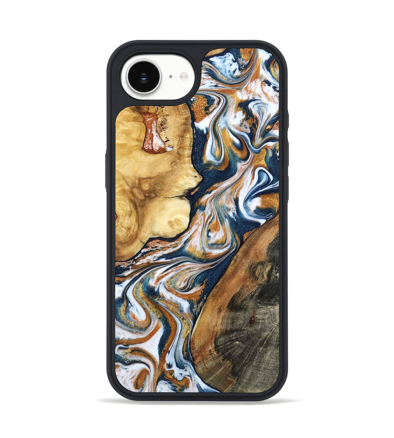 iPhone 16e Wood Phone Case - Esta (Teal & Gold, 800083)