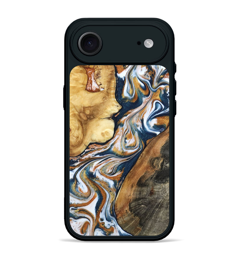 iPhone 17 Air Wood Phone Case - Esta (Teal & Gold, 800083)