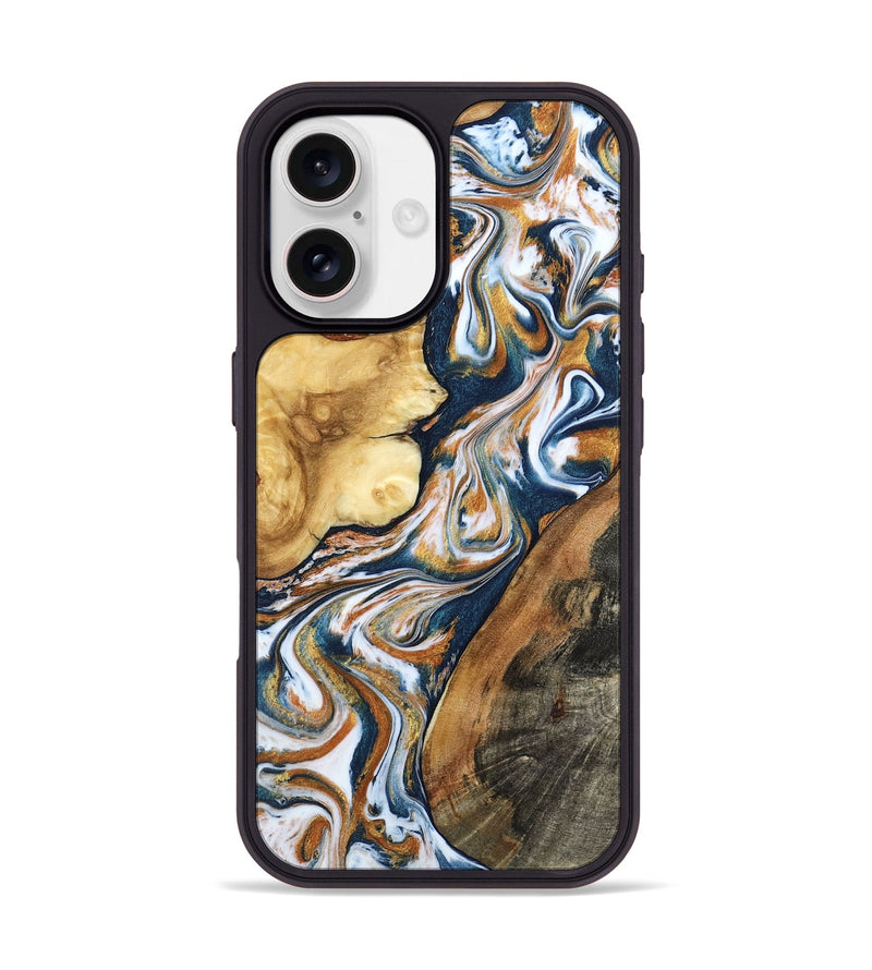 iPhone 17 Wood Phone Case - Esta (Teal & Gold, 800083)