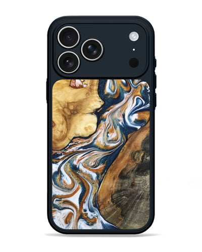 iPhone 17 Pro Max Wood Phone Case - Esta (Teal & Gold, 800083)