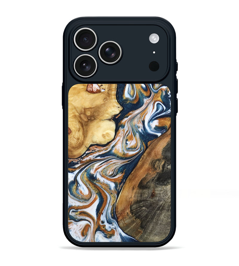 iPhone 17 Pro Max Wood Phone Case - Esta (Teal & Gold, 800083)