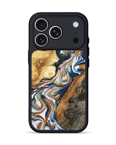 iPhone 17 Pro Wood Phone Case - Esta (Teal & Gold, 800083)