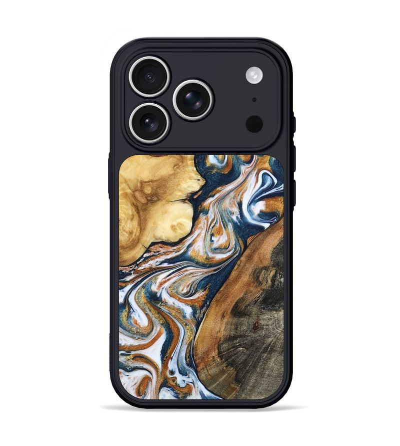 iPhone 17 Pro Wood Phone Case - Esta (Teal & Gold, 800083)