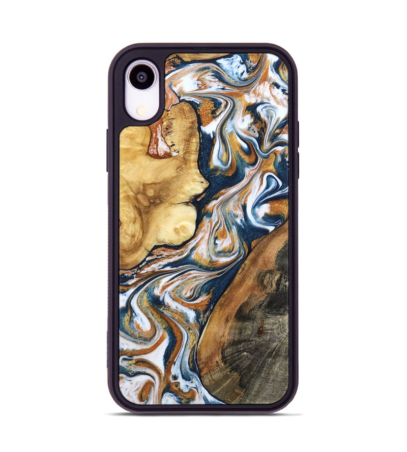 iPhone Xr Wood Phone Case - Esta (Teal & Gold, 800083)