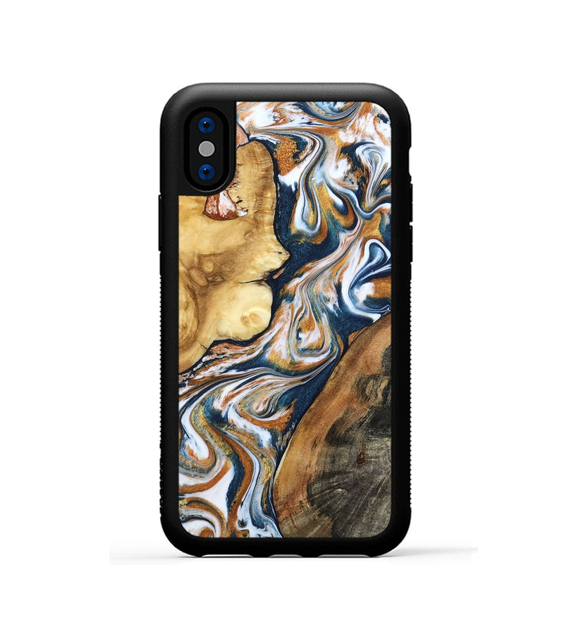 iPhone Xs Wood Phone Case - Esta (Teal & Gold, 800083)