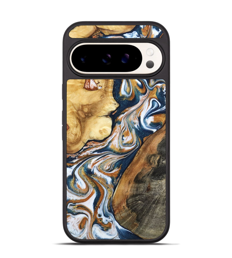 Pixel 9 Pro Wood Phone Case - Esta (Teal & Gold, 800083)