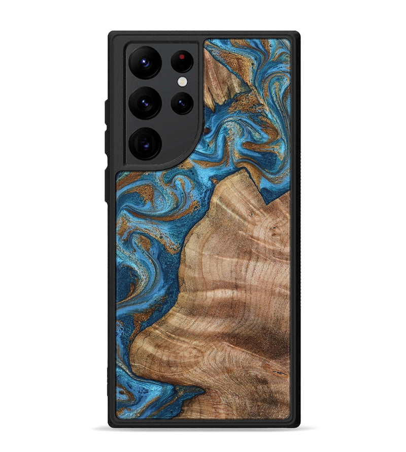 Galaxy S22 Ultra Wood Phone Case - Julisa (Teal & Gold, 800084)