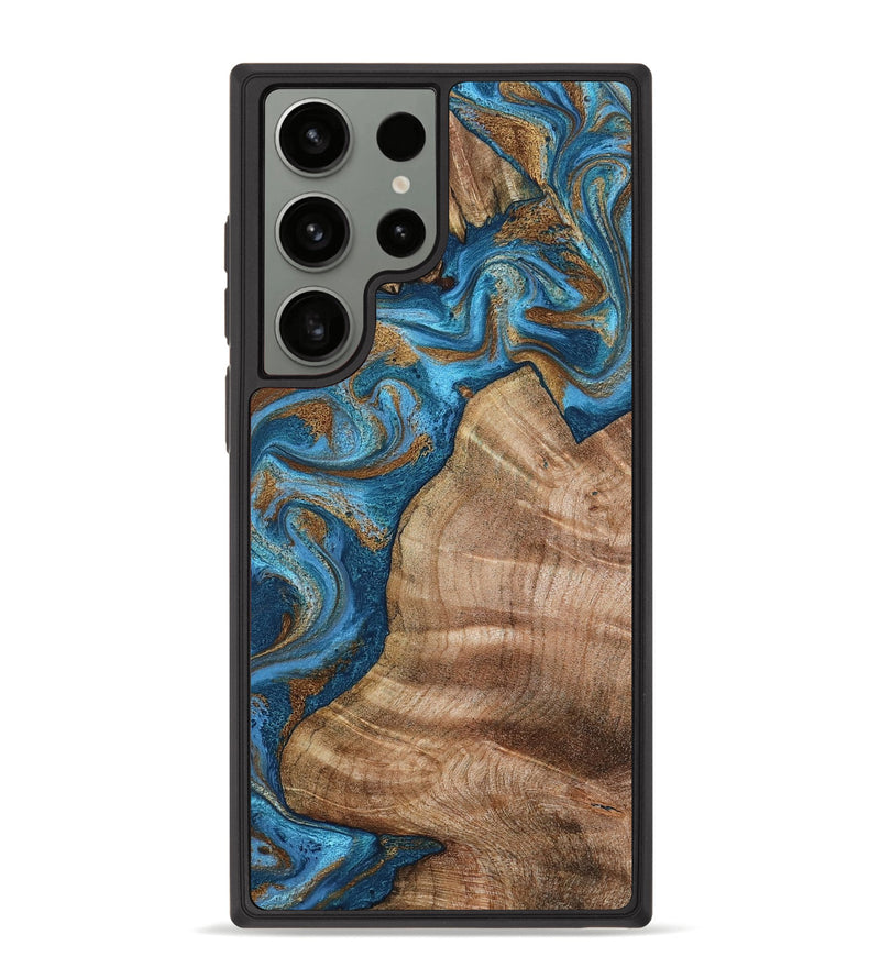 Galaxy S23 Ultra Wood Phone Case - Julisa (Teal & Gold, 800084)