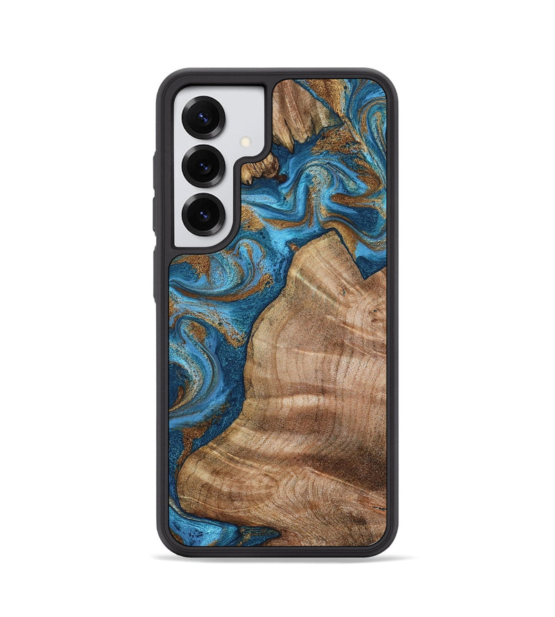 Galaxy S25 Wood Phone Case - Julisa (Teal & Gold, 800084)