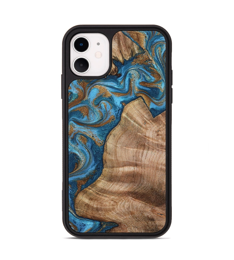 iPhone 11 Wood Phone Case - Julisa (Teal & Gold, 800084)