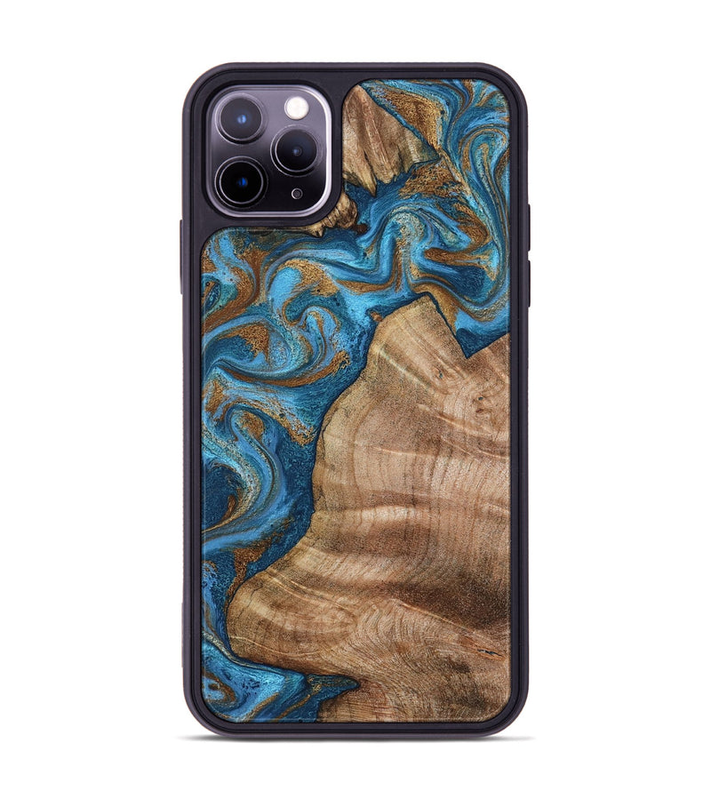 iPhone 11 Pro Max Wood Phone Case - Julisa (Teal & Gold, 800084)